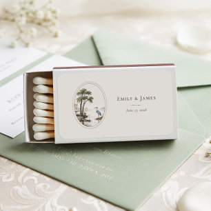 Romantic French Heron Oval Horizontal Wedding Matchboxes