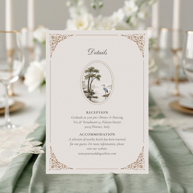 Romantic French Heron Wedding Detail Enclosure Card (Creator Uploaded)