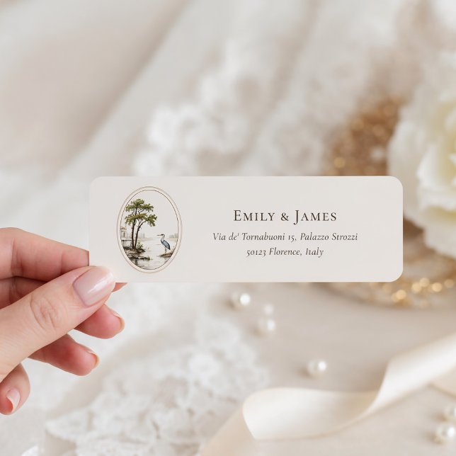 Romantic French Heron Wedding Return Address Label (Creator Uploaded)