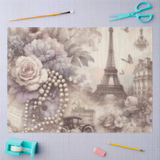 Romantic French Lavender, Eifel & Pearls Decoupage Tissue Paper