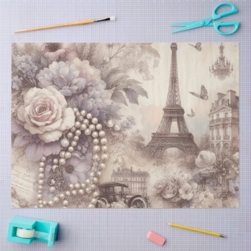 Romantic French Lavender, Eifel & Pearls Decoupage Tissue Paper