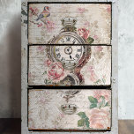 Romantic French Roses, Clock & Filigree Decoupage Tissue Paper<br><div class="desc">Elegant romantic vintage collage featuring pink roses,  white filigree scrolls,  bird,  handwritten script and ornate French clock on grungy floral background.</div>