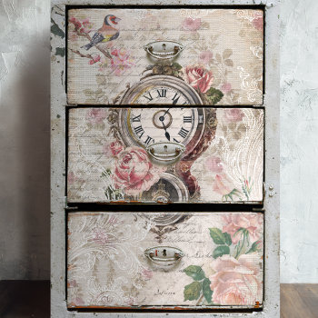 Romantic French Roses  Clock & Filigree Decoupage Tissue Paper by GrafixMom at Zazzle