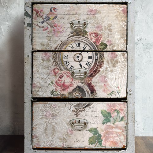Romantic French Roses Clock  Filigree Decoupage Tissue Paper