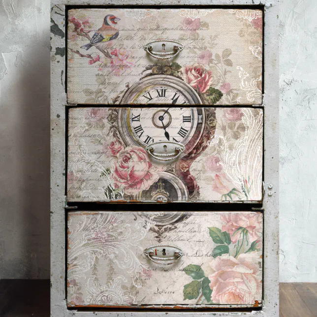 Romantic French Roses, Clock & Filigree Decoupage Tissue Paper 