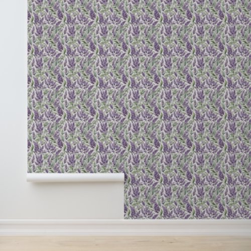 Romantic French sage and lilac floral patterned Wallpaper