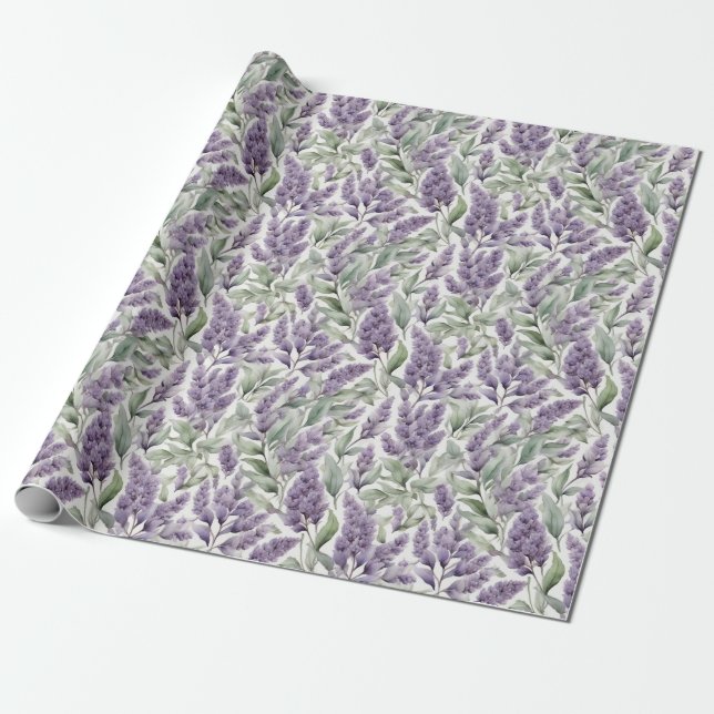 Romantic French sage and lilac floral patterned Wrapping Paper (Unrolled)