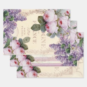 Romantic French Shabby Chic Roses And Lilac Wrapping Paper Sheets by WickedlyLovely at Zazzle
