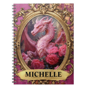 Romantic Fuchsia Dragon and Roses Fantasy Notebook