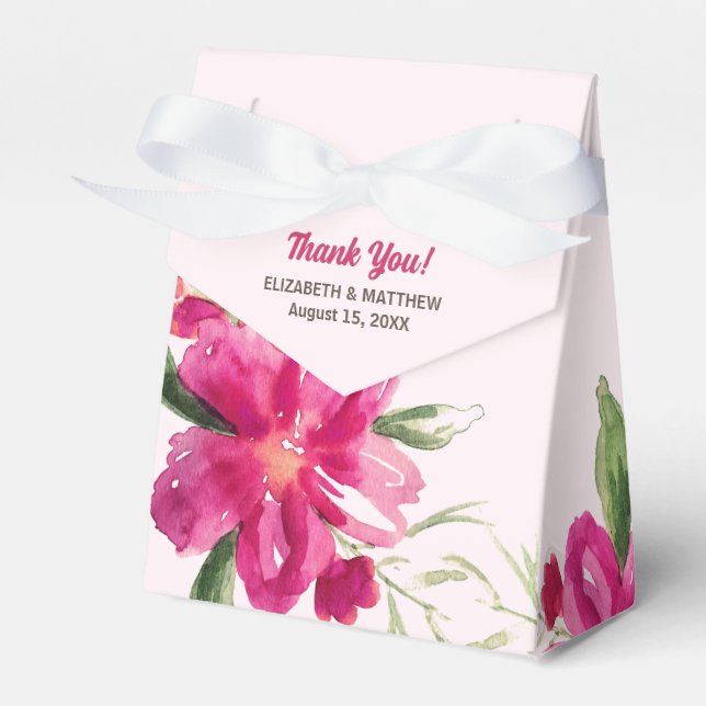 Romantic Fuchsia Floral Watercolor Wedding Favor Boxes (Front Side)
