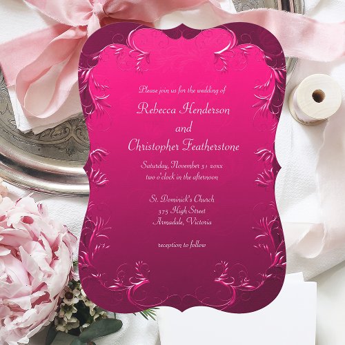 Romantic Fuchsia Pink Curved  Invitation