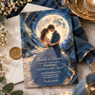 Romantic Full Moon Wedding Midnight Night Sky Invitation