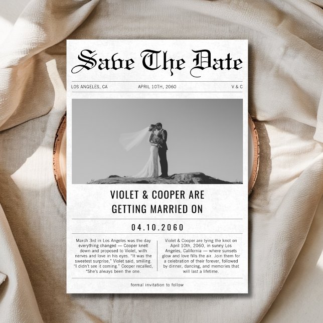 Romantic Fun Photo Unique Wedding Newspaper Save The Date (Creator Uploaded)