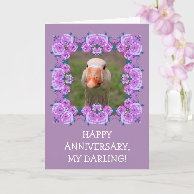 Romantic Funny Goose Anniversary Card (Orchid)