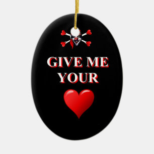 Romantic funny pirate ad red love heart ceramic ornament