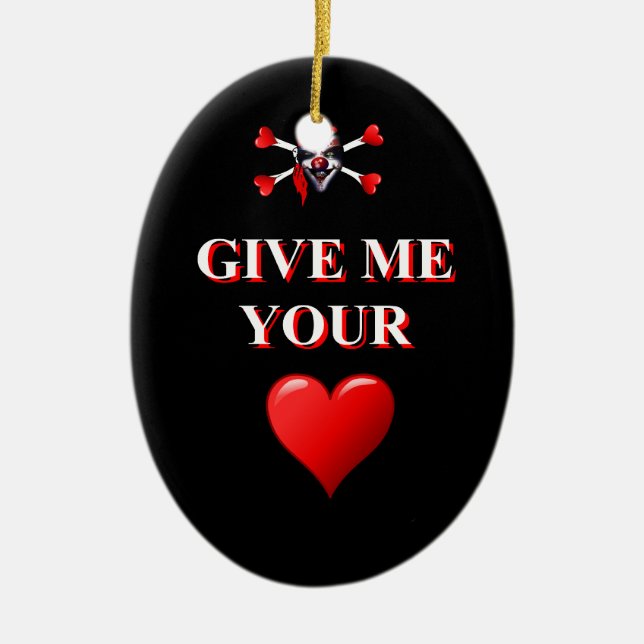 Romantic funny pirate ad red love heart ceramic ornament (Front)