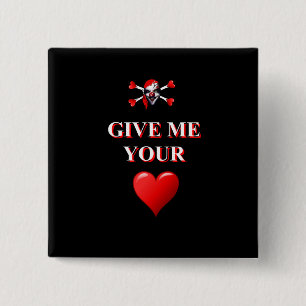 Romantic funny pirate ad red love heart pinback button