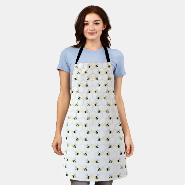 Romantic Funny Two Honeybees In Love Design Apron (Worn)