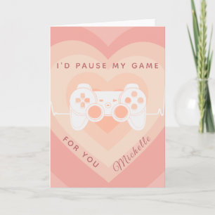 Romantic Gamer Peach Layered Heart Cute Joystick Card