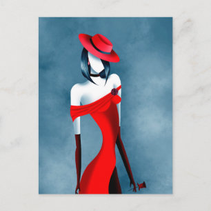 Romantic Gangster Lady with Rose Postcard