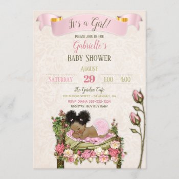 Romantic Garden Baby Shower Pink Green Roses Invitation by nawnibelles at Zazzle