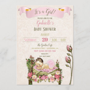 Romantic Garden Baby Shower Pink Green Roses Invitation