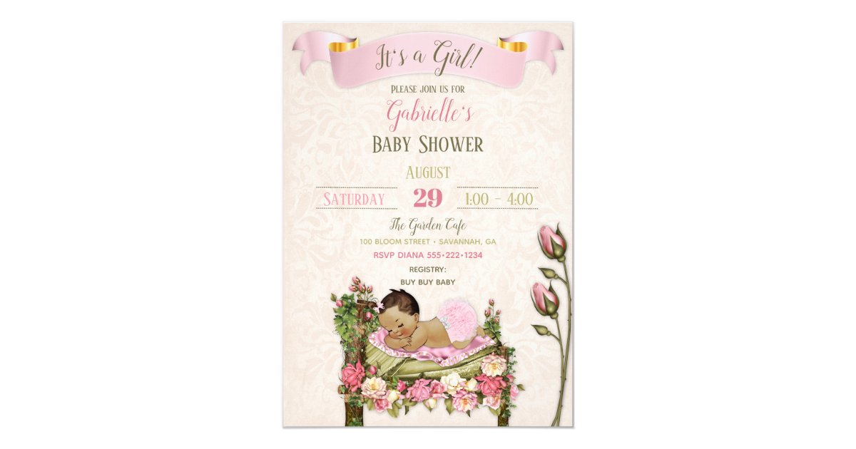 Romantic Garden Baby Shower Pink Green Roses Invitation