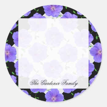 Romantic Garden Blue Geranium Flower On Any Color Classic Round Sticker by KreaturFlora at Zazzle