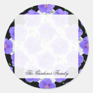 Romantic Garden Blue Geranium Flower on any Color Classic Round Sticker