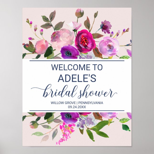 Romantic Garden Bridal Shower Welcome Poster (Front)
