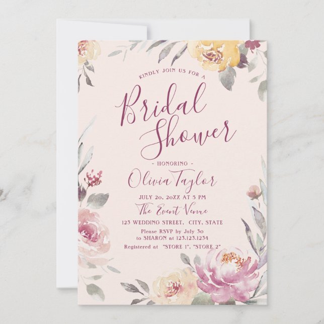 Romantic garden calligraphy Bridal Shower Invitation (Front)