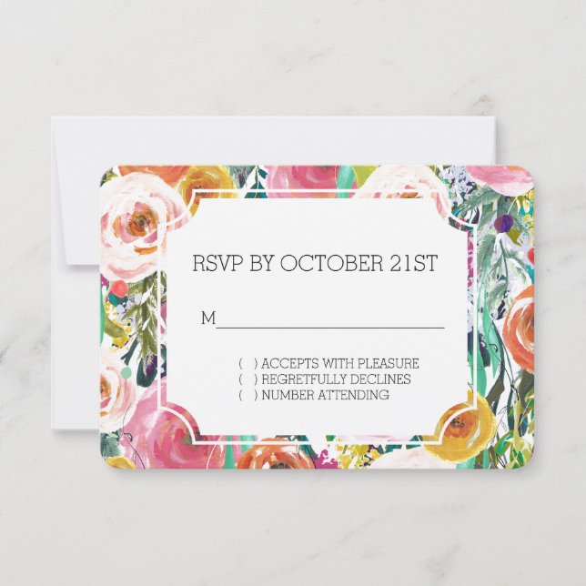 Romantic Garden Colorful Flowers RSVP Card (Front)