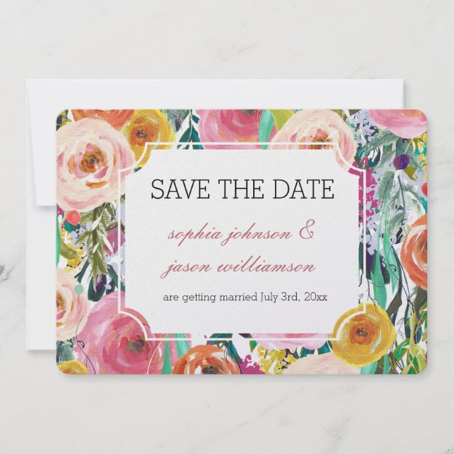 Romantic Garden Colorful Flowers save the date Invitation (Front)