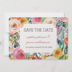Romantic Garden Colorful Flowers save the date Invitation