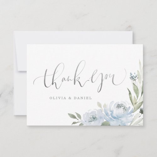 Romantic garden dusty blue floral calligraphy thank you card