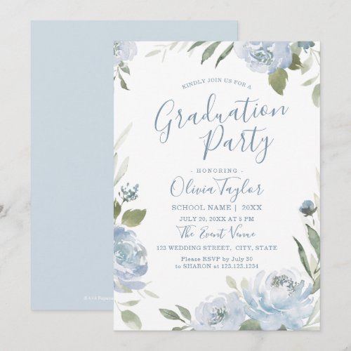 Romantic garden dusty blue floral graduation party
