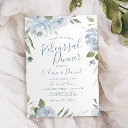 Romantic garden dusty blue floral rehearsal dinner invitation