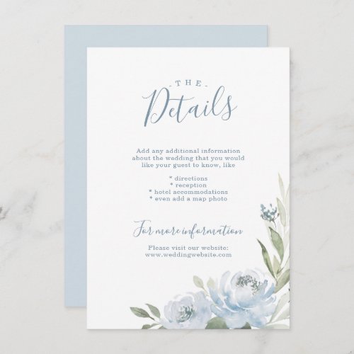 Romantic garden dusty blue floral wedding details invitation