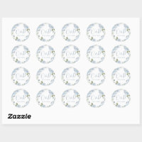 Dusty Blue Botanical Wedding Favor Classic Round Sticker, Zazzle