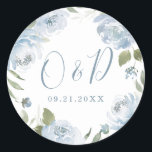 Romantic garden dusty blue floral wedding monogram classic round sticker<br><div class="desc">Romantic watercolor floral in dusty blue and sage green,  with couple monogram in the center,  great seals for modern wedding,  romantic wedding,  and botanical garden wedding in spring and summer. 
See all the matching pieces in collection.</div>