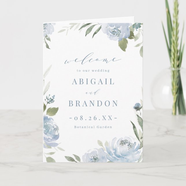Romantic garden dusty blue floral wedding Program (Front)