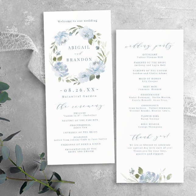 Romantic garden dusty blue floral wedding program (Romantic garden dusty blue floral wedding program)