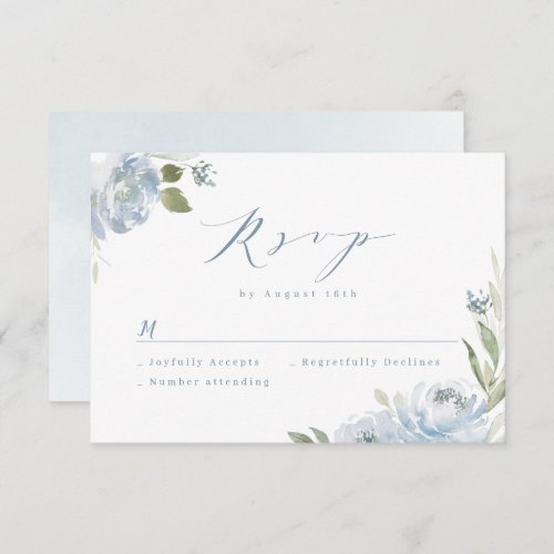 Romantic garden dusty blue floral wedding RSVP car