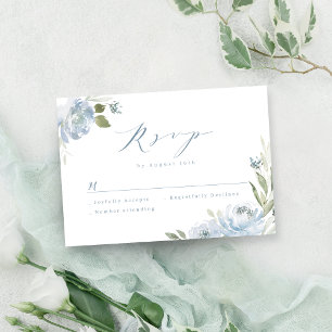 Romantic garden dusty blue floral wedding RSVP car Card