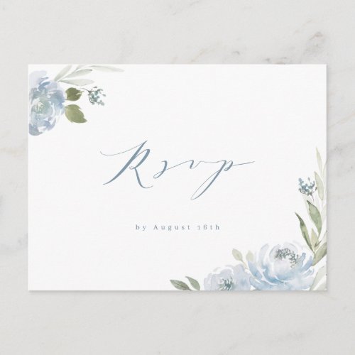 Romantic garden dusty blue floral wedding RSVP Postcard