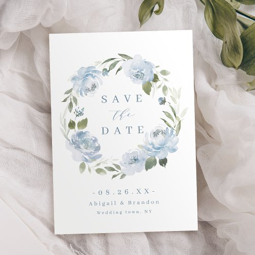Romantic garden dusty blue floral wedding  save the date