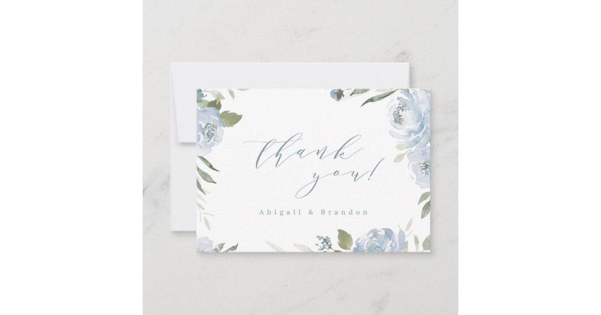 Romantic garden dusty blue floral wedding thank you card | Zazzle
