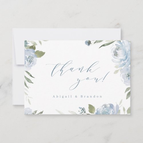 Romantic garden dusty blue floral wedding  thank you card
