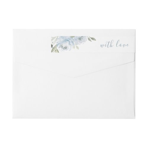 Romantic garden dusty blue floral wedding wrap around label