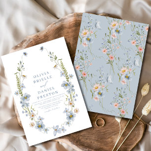 Romantic Garden Dusty Blue Vintage Wedding Invitation